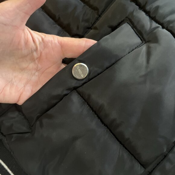 Y2K Bebe size S/P black cropped puffer jacket missing fur Rhinestone logo - Picture 11 of 15